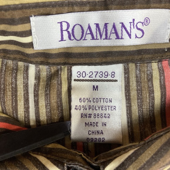 Roaman's Shirt‎ Women's Size Medium Brown Striped Long Sleeve Retro Casual Y2K - Picture 7 of 9